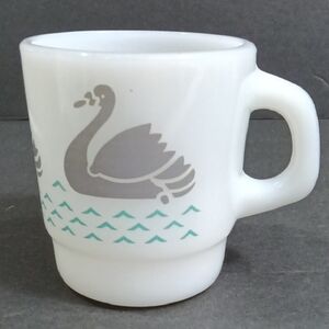 Vintage Termocrisa Mugs‎ x 3 Heatproof Grey Swan Milk Glass Stackable Mexico